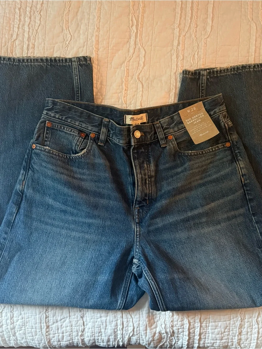NWT Madewell Darted Barrel Leg Jean 28 Irmo Wash Rigid - Picture 2 of 14